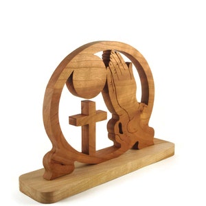 Praying Hands and Cross Desk Clock Handmade From Cherry Wood By KevsKrafts Woodworking image 4