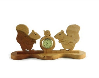 Squirrels And Acorn Nuts Desk Or Shelf Clock Handmade From Cherry Wood By KevsKrafts