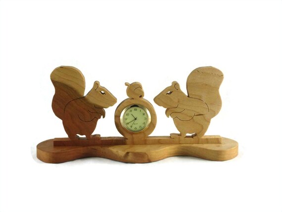 Squirrels And Acorn Nuts Desk Or Shelf Clock Handmade From Cherry Wood By KevsKrafts