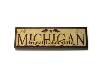 Michigan Great Lake State Wall Hanging Sign / Plaque Handmade By KevsKrafts