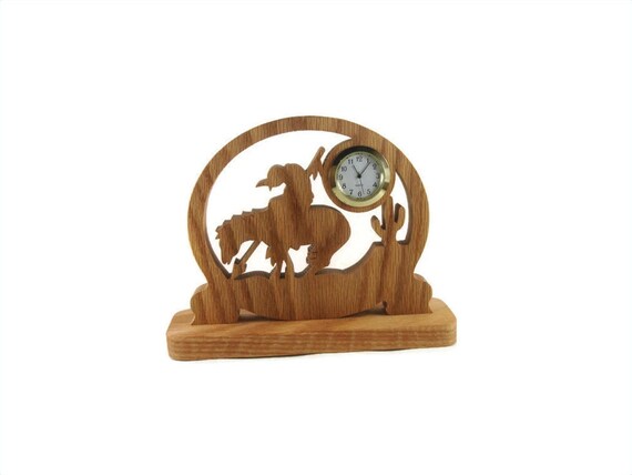 End Of Trail Horse Rider Quartz Clock Handmade From Oak Wood By KevsKrafts