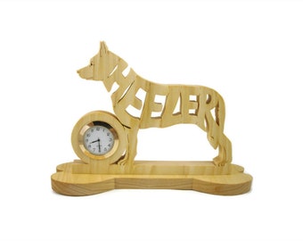Heeler Dog Quartz Desk Clock Handcrafted From Poplar Lumber