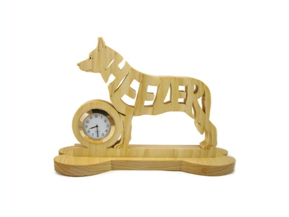 Heeler Dog Quartz Desk Clock Handcrafted From Poplar Lumber