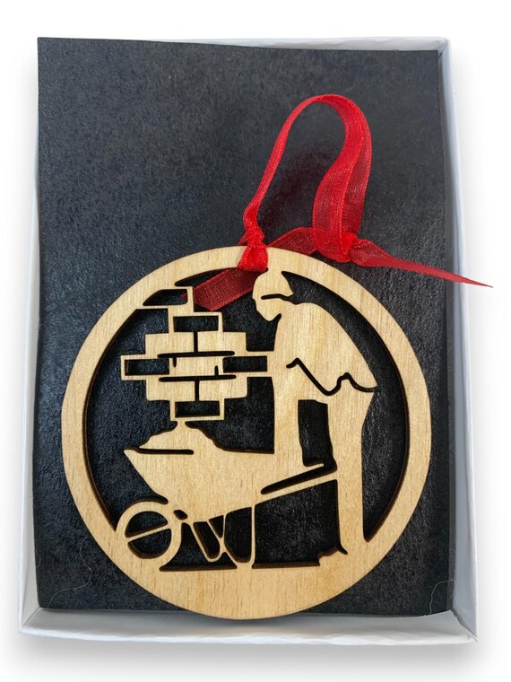 Brick Layer Christmas Ornament: Laser Cut Birch Wood Masonry Gift