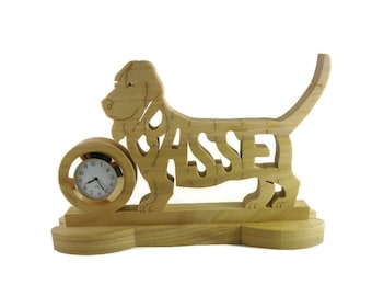 Basset Hound Quartz Desk Clock Handcrafted From Poplar Lumber