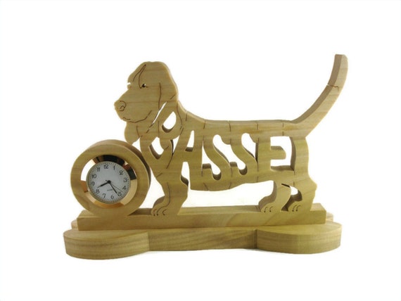 Basset Hound Quartz Desk Clock Handcrafted From Poplar Lumber