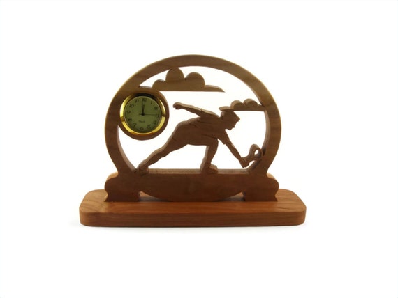 Tennis Player Desk Clock Handmade From Cherry Wood By KevsKrafts, Badmitten, Racketball
