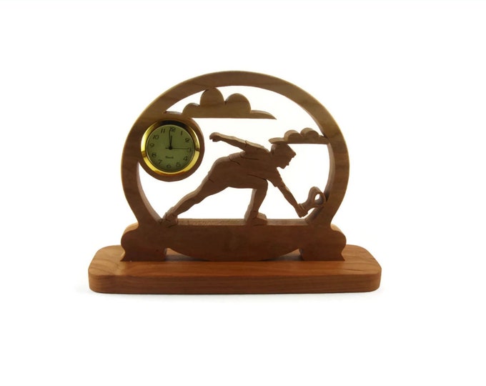 Tennis Player Desk Clock Handmade From Cherry Wood By KevsKrafts, Badmitten, Racketball