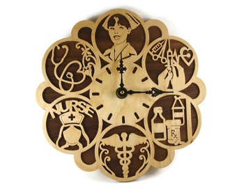 Nurse RN Themed Wood Wall Hanging Clock Handmade By KevsKrafts