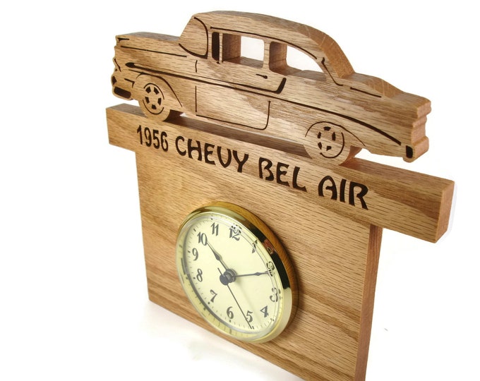 1956 Chevy Bel Air Wall Hanging Clock Handmade From Oak Wood By KevsKrafts