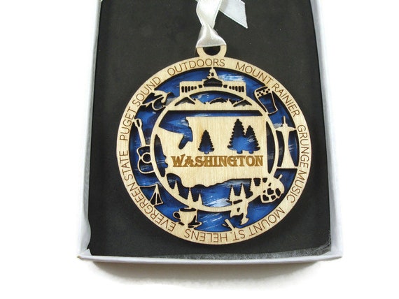 Washington State Christmas Ornament Laser Engraved And Hand Painted