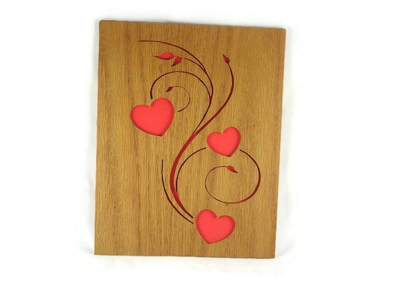 Hearts And Swirls Wood Wall Art Handmade From Oak Wood By KevsKrafts