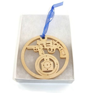 Shooting Range 9mm and Revolver Christmas Ornament Handmade From Birch Wood By KevsKrafts BN-001-4 image 4