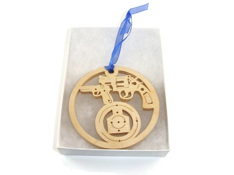 Shooting Range 9mm and Revolver Christmas Ornament Handmade From Birch Wood By KevsKrafts BN-001-4 image 4