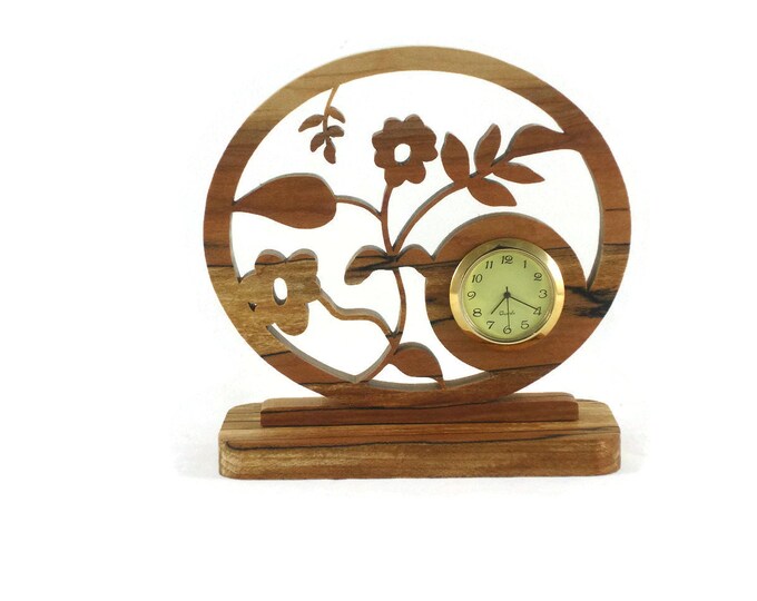 Floral Desk / Shelf Clock Handmade From Spalted Maple Wood With Quartz Clock Insert