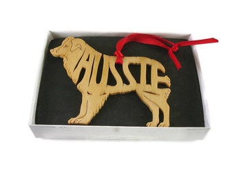 Australian Shepard ( Aussie ) Wooden Christmas Ornament