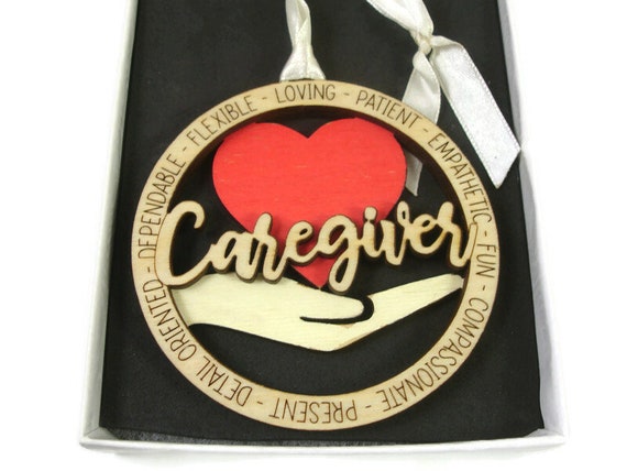 Caregiver Christmas Ornament Laser Engraved From Birch Wood Hand Painted