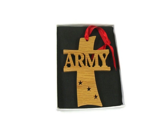 Army Cross Christmas Ornament Handmade From Oak