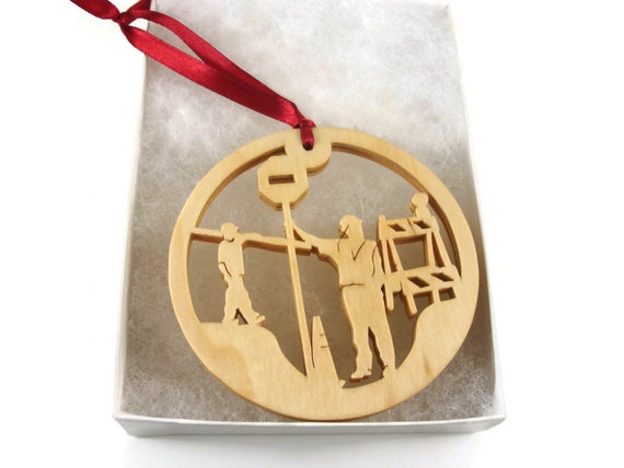 Handmade Birch Wood Road Crew Christmas Ornament