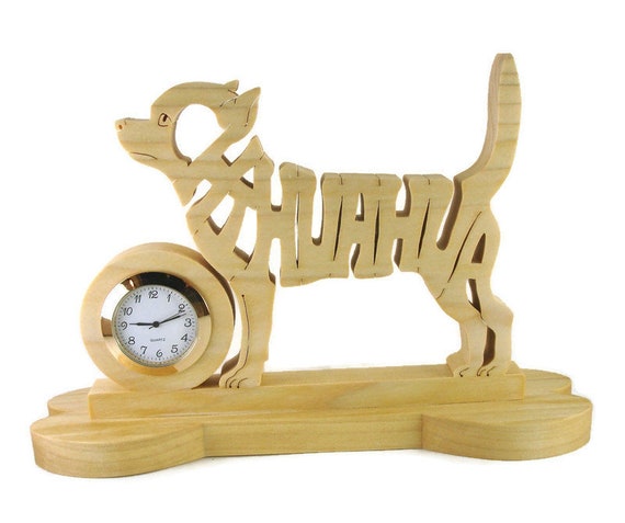 Chihuahua Quartz Desk Clock Handcrafted From Poplar Lumber By KevsKrafts
