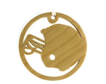 Football Helmet Christmas Ornament Handmade From Birch Wood