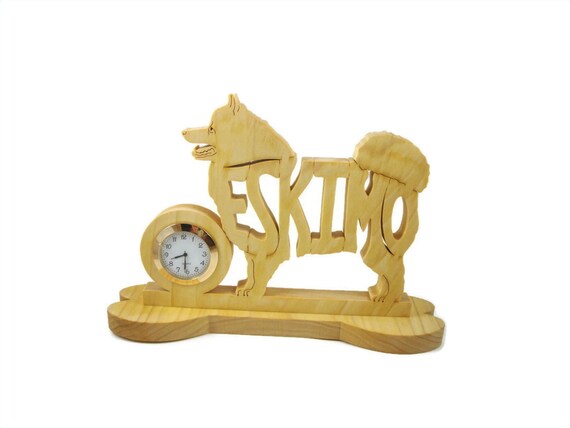 American Eskimo Dog Wood Desk Clock Handcrafted From Poplar Lumber