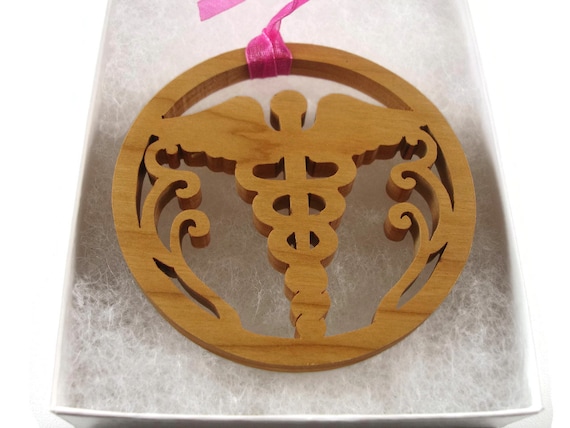 Caduceus Medical Symbol Christmas Ornament Handmade From Cherry Wood By KevsKrafts BN-6-002