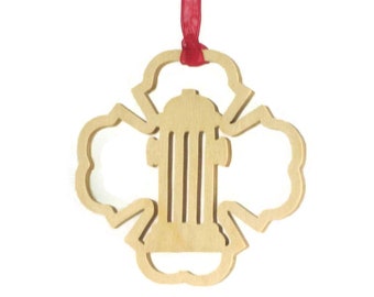 Fire Hydrant Inside A Firefighter Symbol Christmas Ornament Handmade From Birch Wood BN-15
