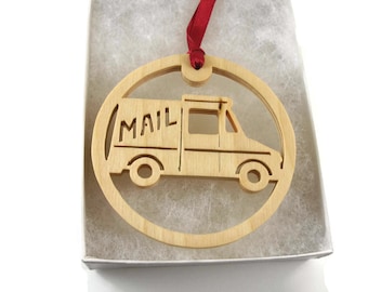 Mail Delivery Truck Christmas Ornament Handmade From Birch Wood by Kevskrafts NB-4-M1