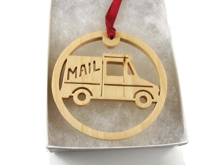 Mail Delivery Truck Christmas Ornament Handmade From Birch Wood by Kevskrafts NB-4-M1