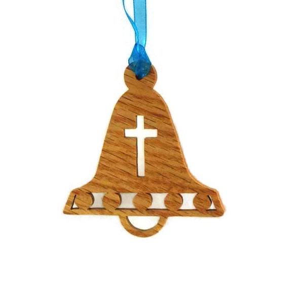 Bell Chistmas Ornament With Cross Handmade From Oak Wood