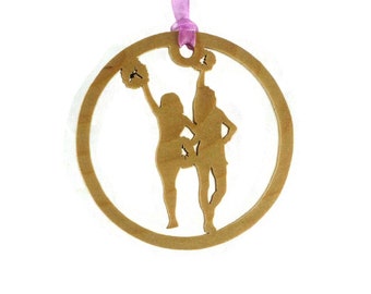 Cheerleaders Christmas Ornament Handmade From Birch Wood