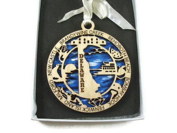 Delaware State Christmas Ornament Laser Engraved And Hand Painted