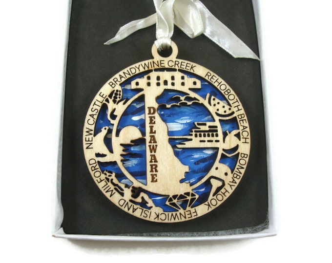 Delaware State Christmas Ornament Laser Engraved And Hand Painted