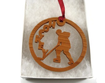 Hockey Player Christmas Ornament Handmade From Cherry Wood By KevsKrafts
