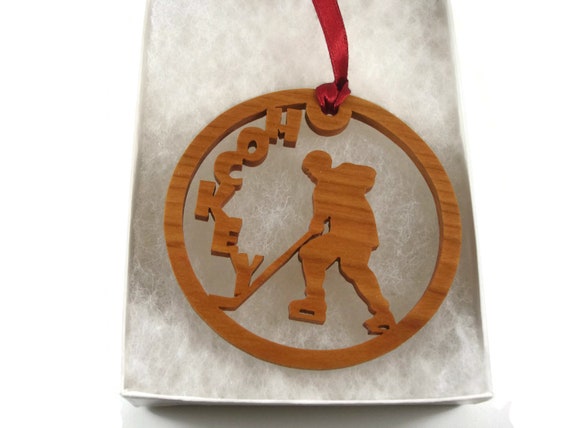 Hockey Player Christmas Ornament Handmade From Cherry Wood By KevsKrafts