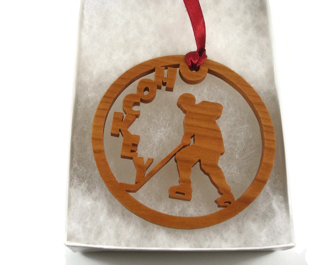 Hockey Player Christmas Ornament Handmade From Cherry Wood By KevsKrafts