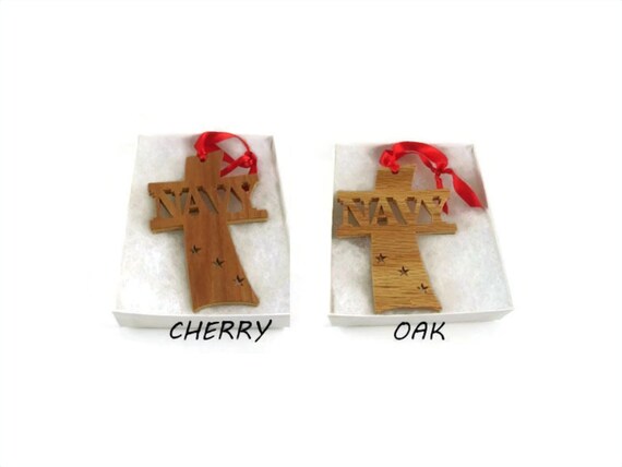 Navy Cross Christmas Ornament Handmade From Cherry Or Oak Plywood By KevsKrafts BN-8