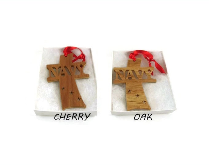 Navy Cross Christmas Ornament Handmade From Cherry Or Oak Plywood By KevsKrafts BN-8