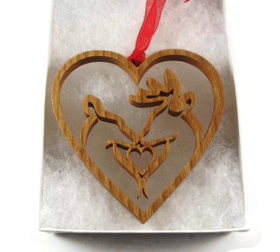 Handmade Cherry Wood Deer Couple Ornament: Hunter Gift