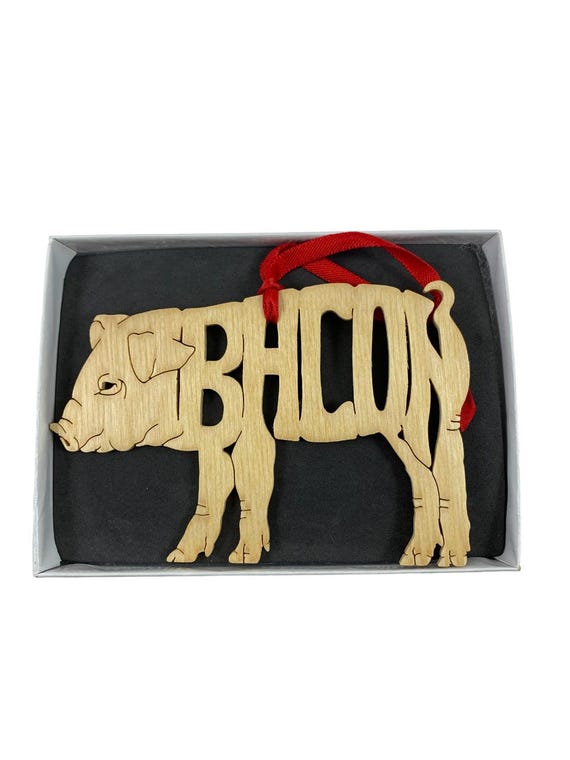 Bacon Pig Christmas Tree Ornament Handmade From Birch Wood By KevsKrafts BN-7