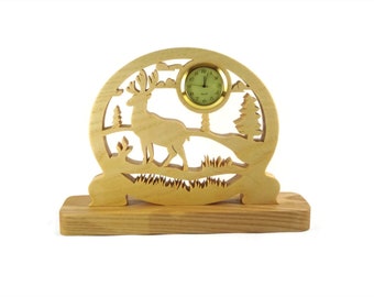 Elk Scene Desk Or Shelf Clock Handmade From Ash Or Cherry Wood By KevsKrafts BN-2