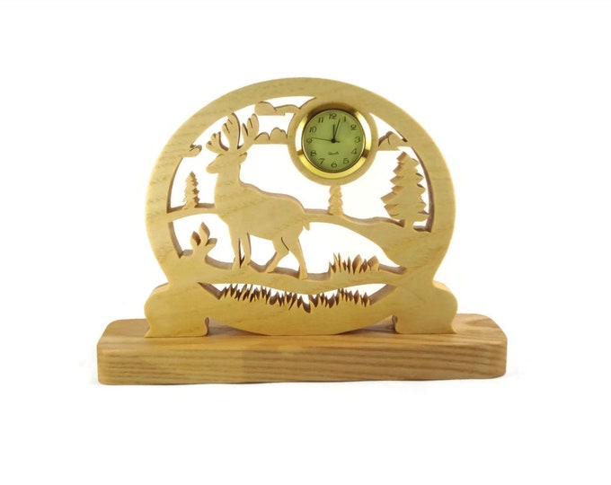 Elk Scene Desk Or Shelf Clock Handmade From Ash Or Cherry Wood By KevsKrafts BN-2