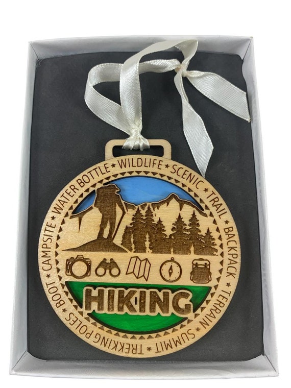 Hiking Christmas Ornament Laser Engraved And Hand Painted