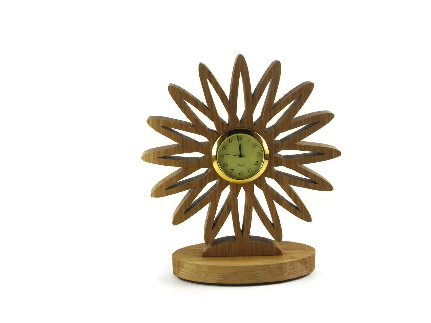 Flower Desk Or Shelf Clock Handmade From Oak Wood By Kevskrafts