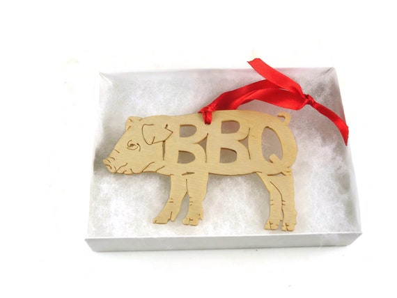Barbecue BBQ Pig Christmas Ornament Handmade From Birch Wood By KevsKrafts BN-5-M1