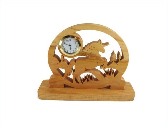 Unicorn Desk Or Shelf Clock Handmade From Cherry Wood Using A Scroll Saw By KevsKrafts