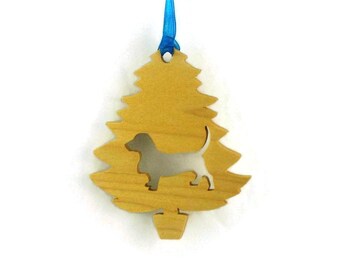 Basset Hound Christmas Tree Ornament Handmade From Poplar Wood, Hound Dog