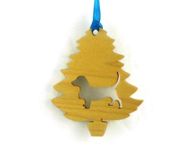 Basset Hound Christmas Tree Ornament Handmade From Poplar Wood, Hound Dog