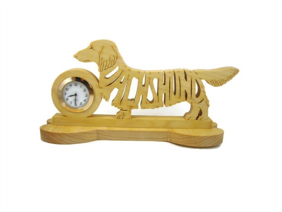 Long Haired Dachshund Quartz Desk Clock Handmade From Poplar